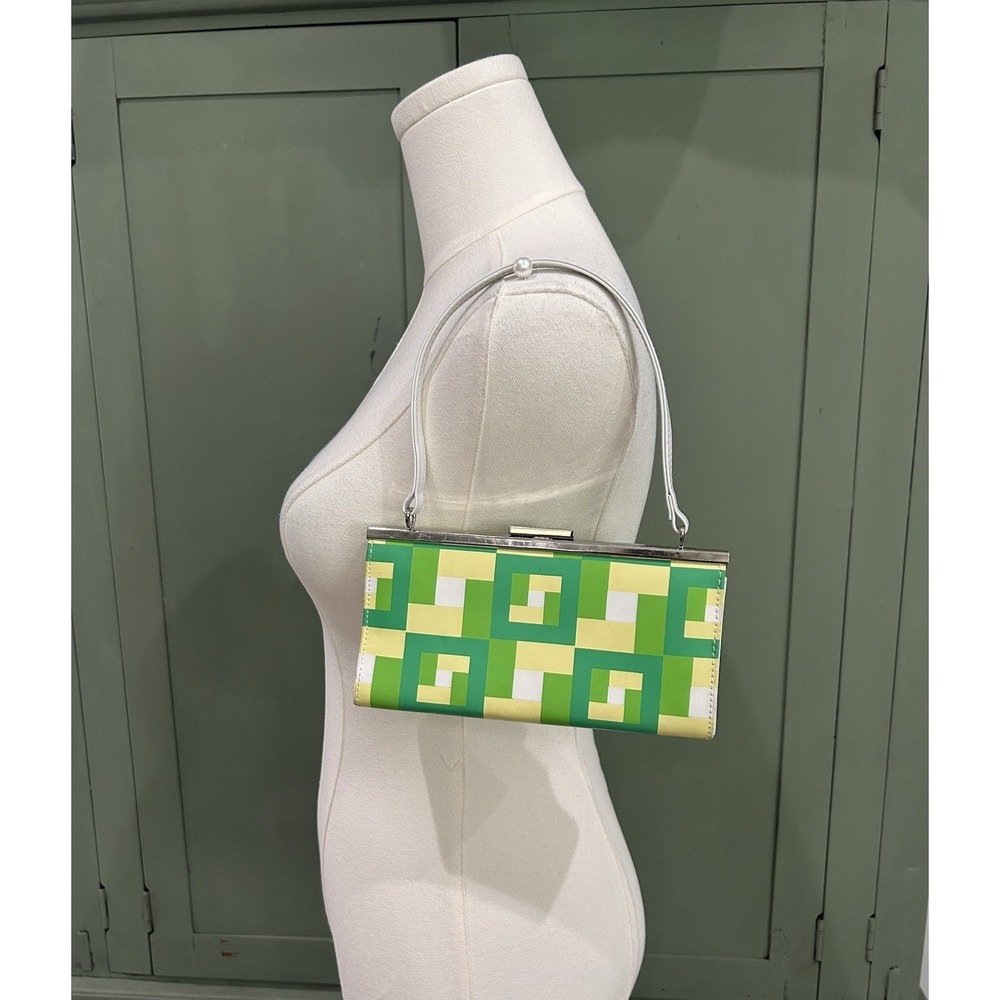 Vintage Claires Icing Y2K Mini Shoulder Bag Purse Kiss Lock Green Geo 00s Bratz